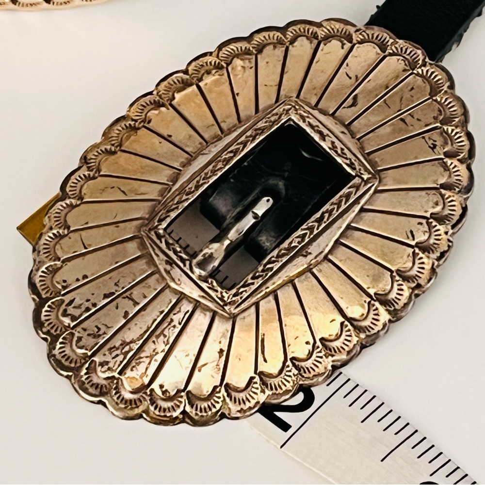Southwest Slide Black Silver Concho 2"H x 3"W Belt Adjustable Leather S 30" - Picture 3 of 14